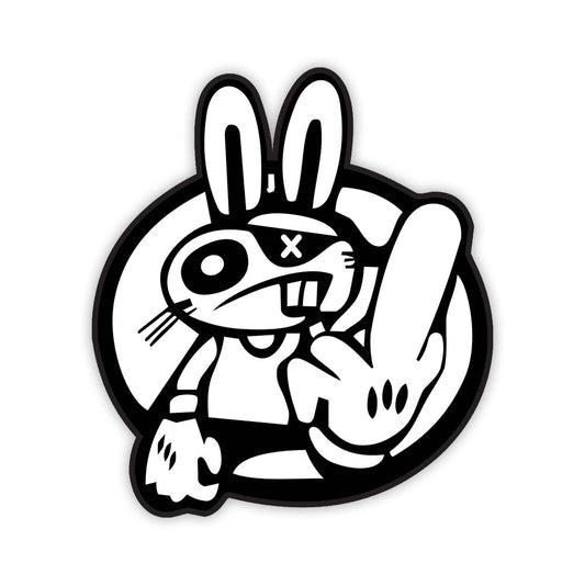 Middle fingered rolling rabbit sticker