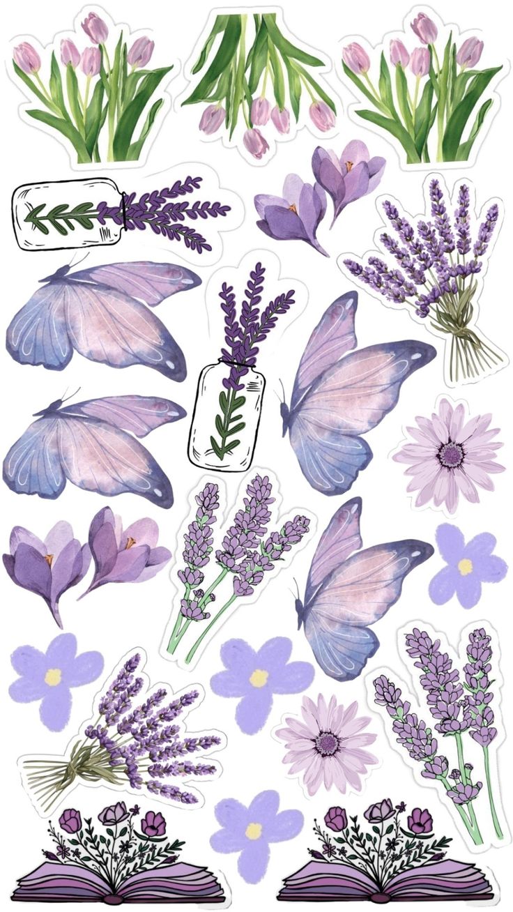 Flowers and butterfly stickers pack
